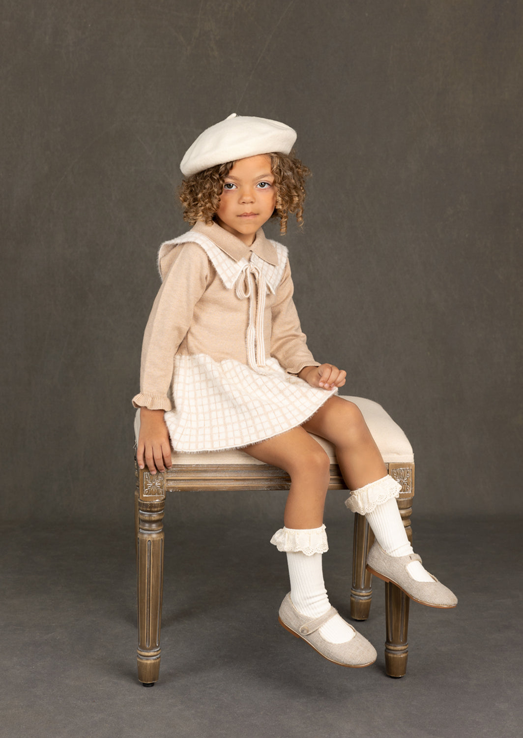 Meghan Sweater Dress Set | Beige Plaid