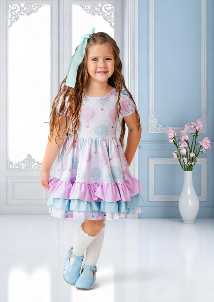 Pink & Mint Toddler Girl Hot Air Balloons Birthday Balloon Twirl Dress