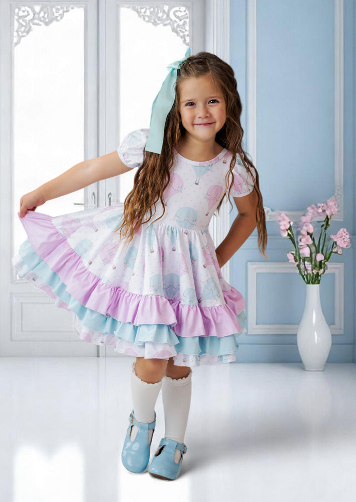 Pink & Mint Toddler Girl Hot Air Balloons Birthday Balloon Twirl Dress