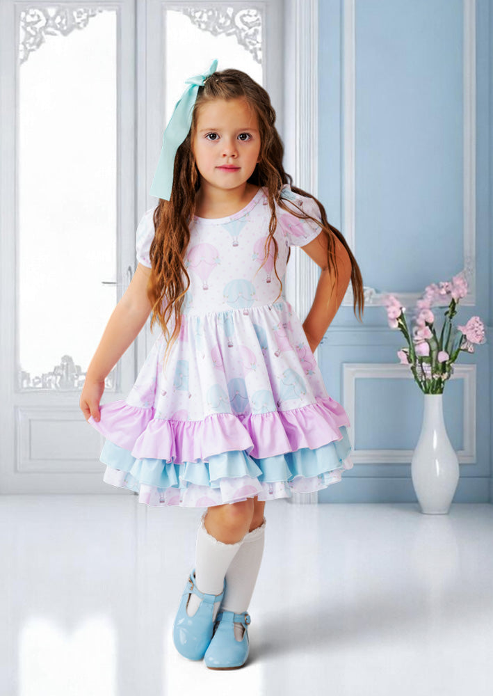 Pink & Mint Toddler Girl Hot Air Balloons Birthday Balloon Twirl Dress