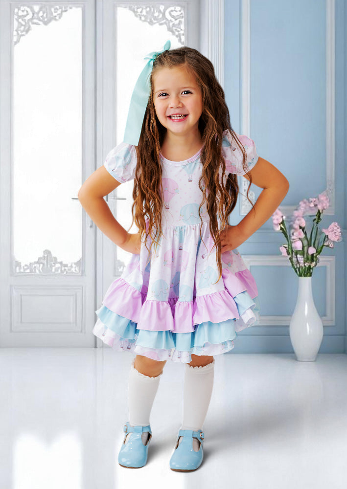 Pink & Mint Toddler Girl Hot Air Balloons Birthday Balloon Twirl Dress