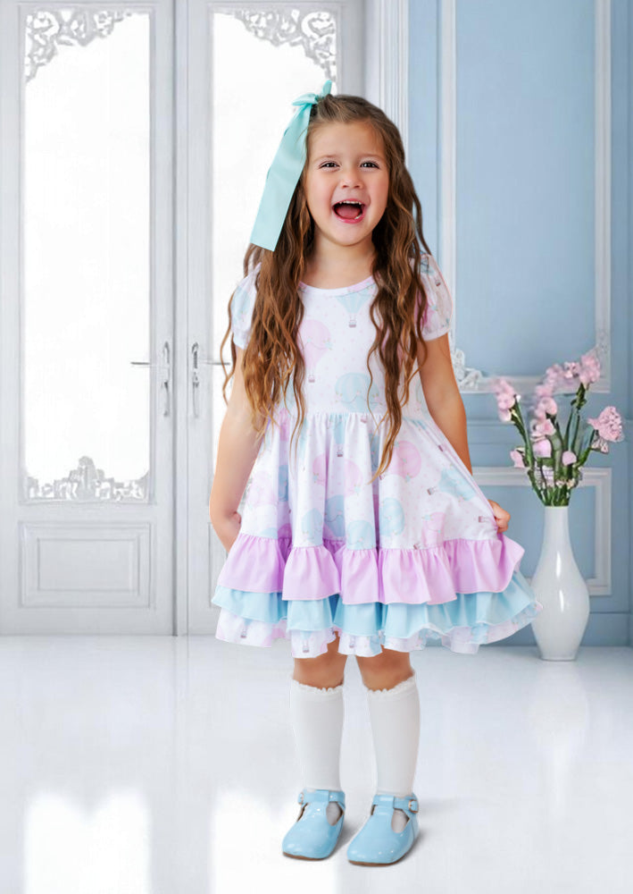 Pink & Mint Toddler Girl Hot Air Balloons Birthday Balloon Twirl Dress