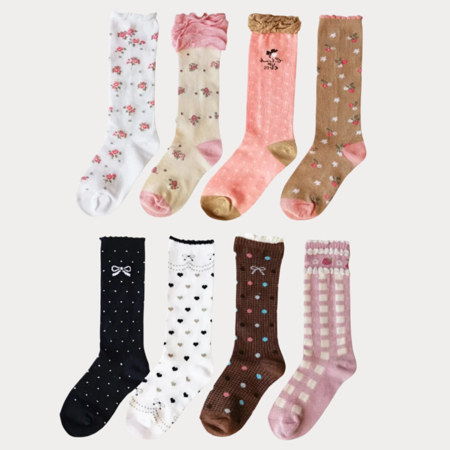 Girls Black White Print Knee Socks