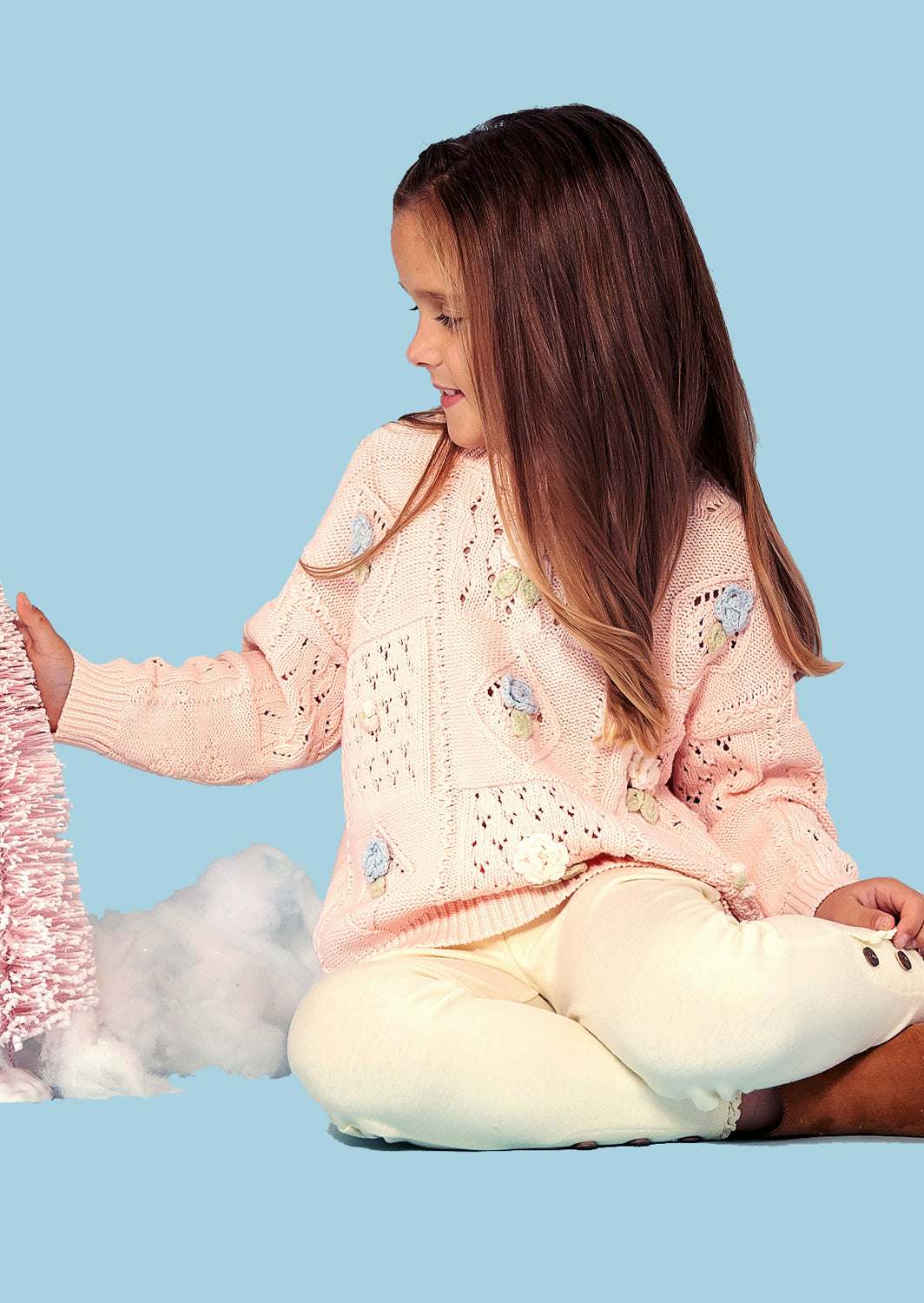 Toddler Girls Pink Handknit Sweater