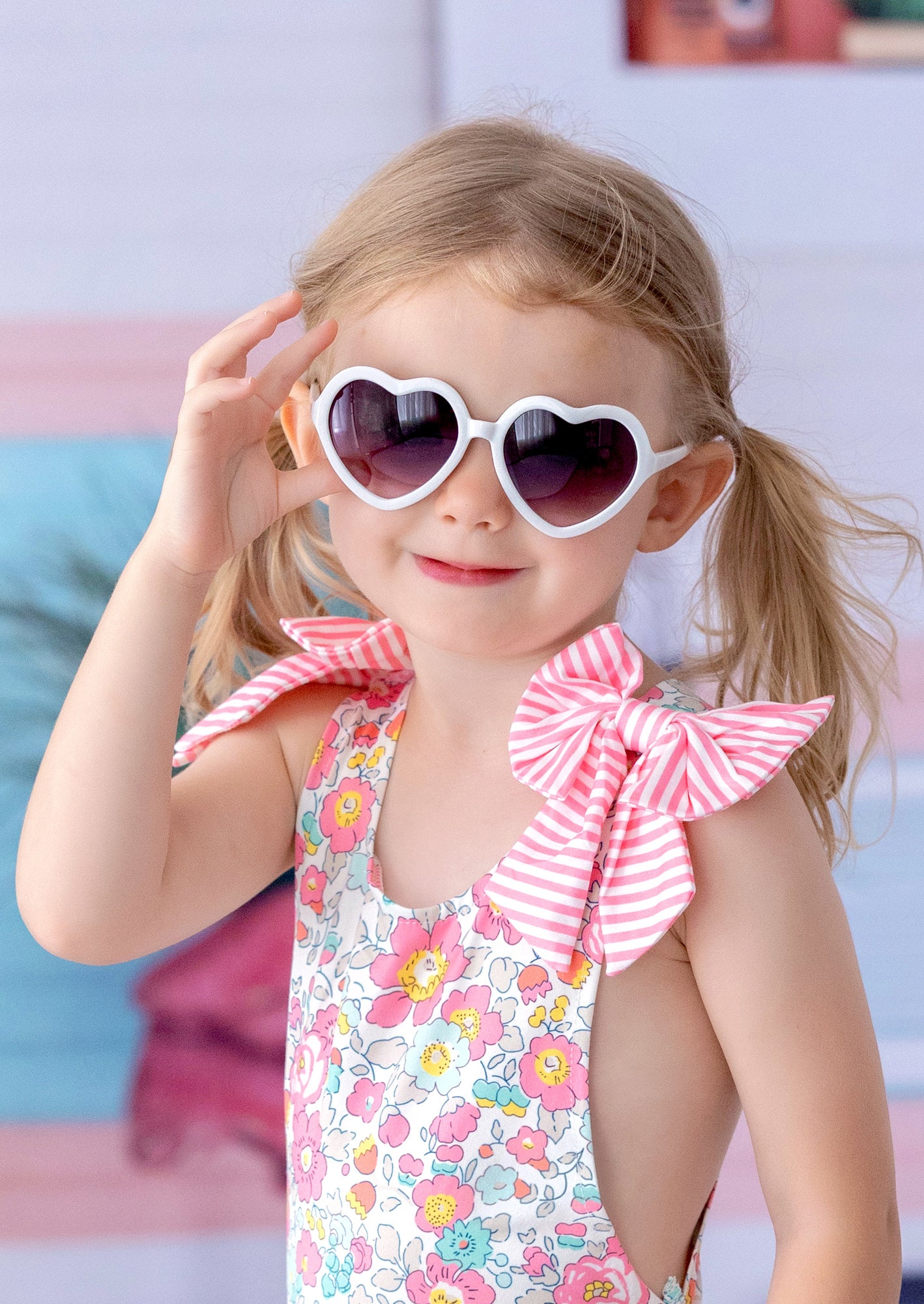 Toddler & Girls Pink Floral Swimsuit – Ruffles, Bows & Open Back