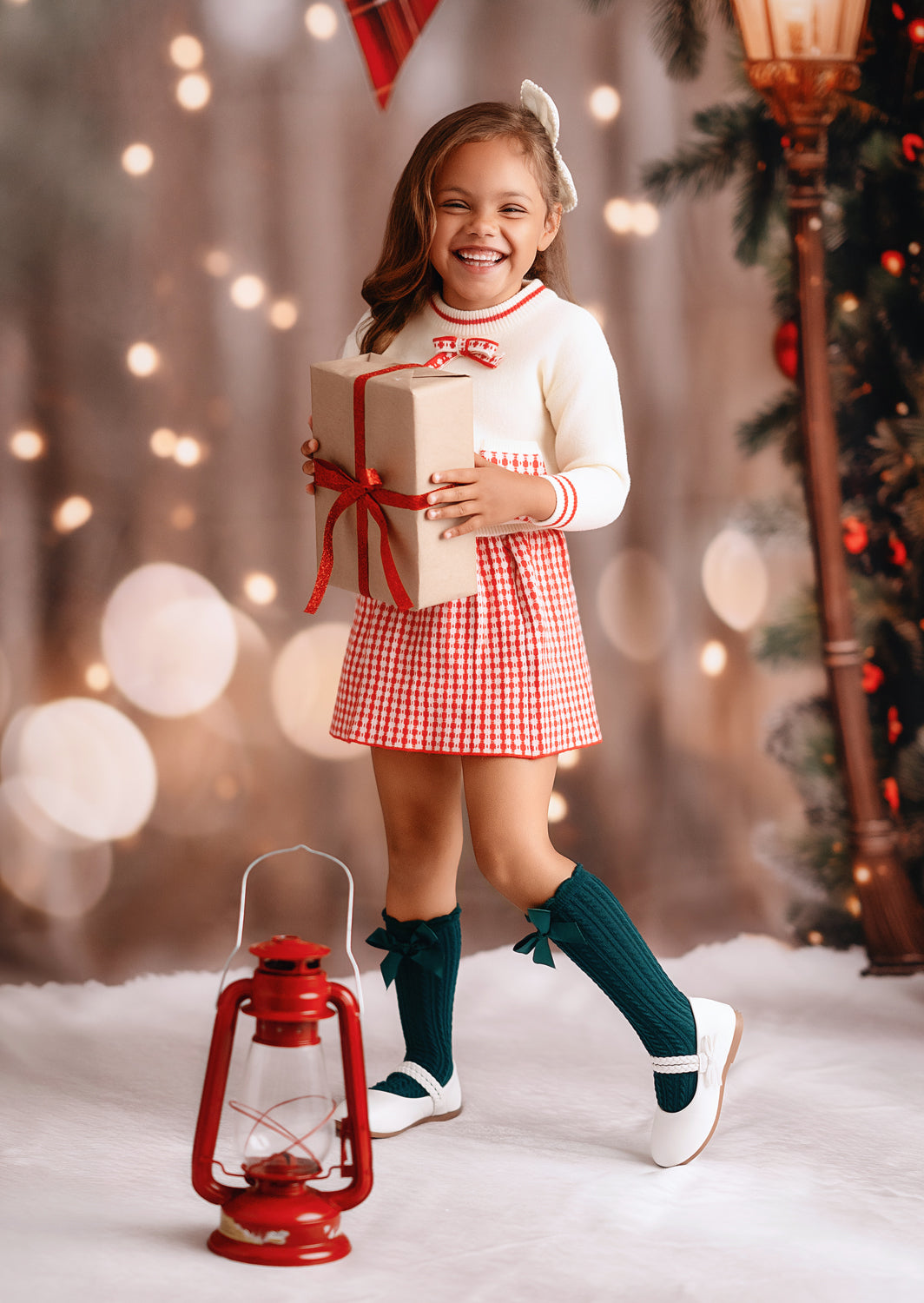 Check Pocket Sweater with Skirt Set