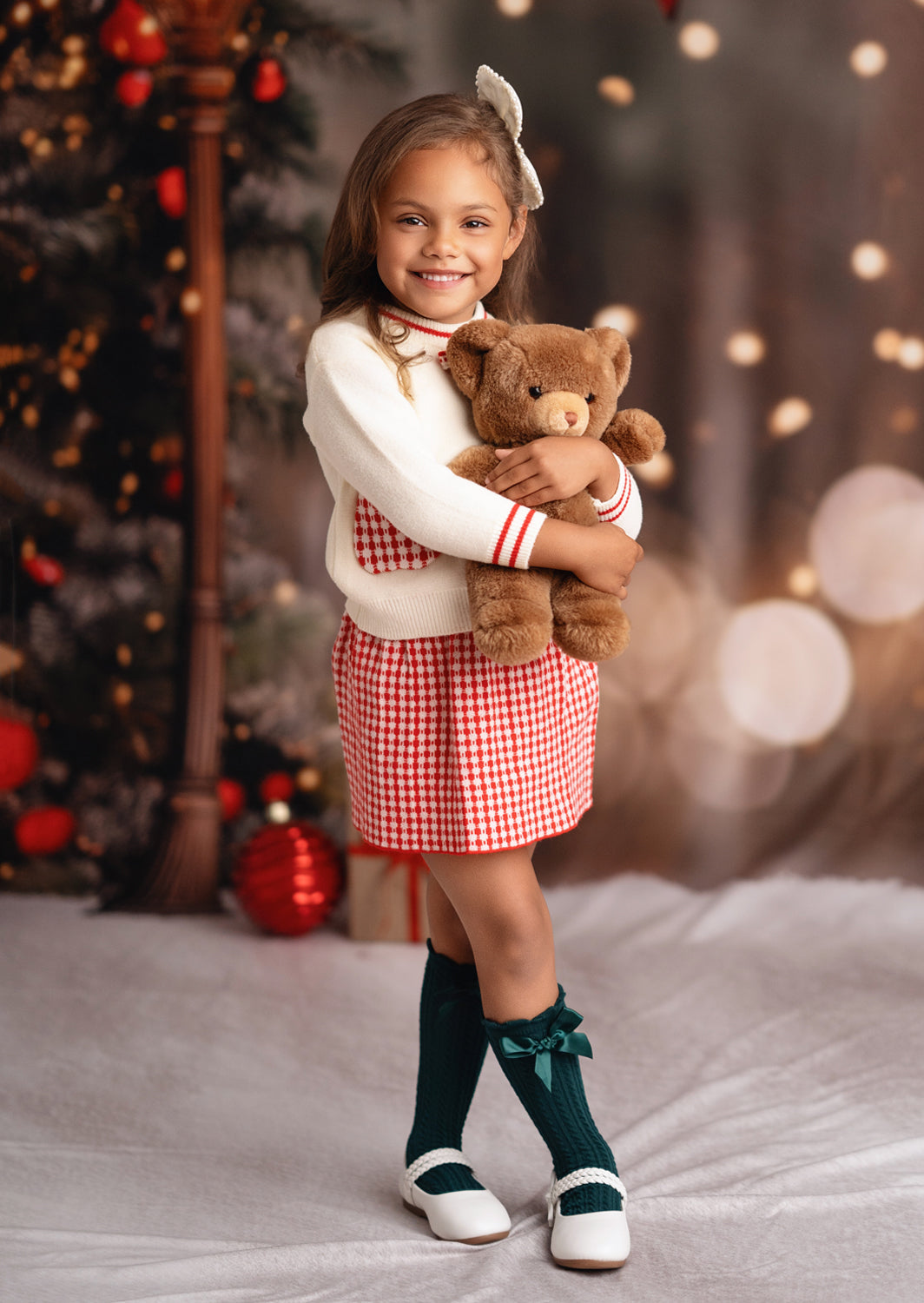 Check Pocket Sweater with Skirt Set