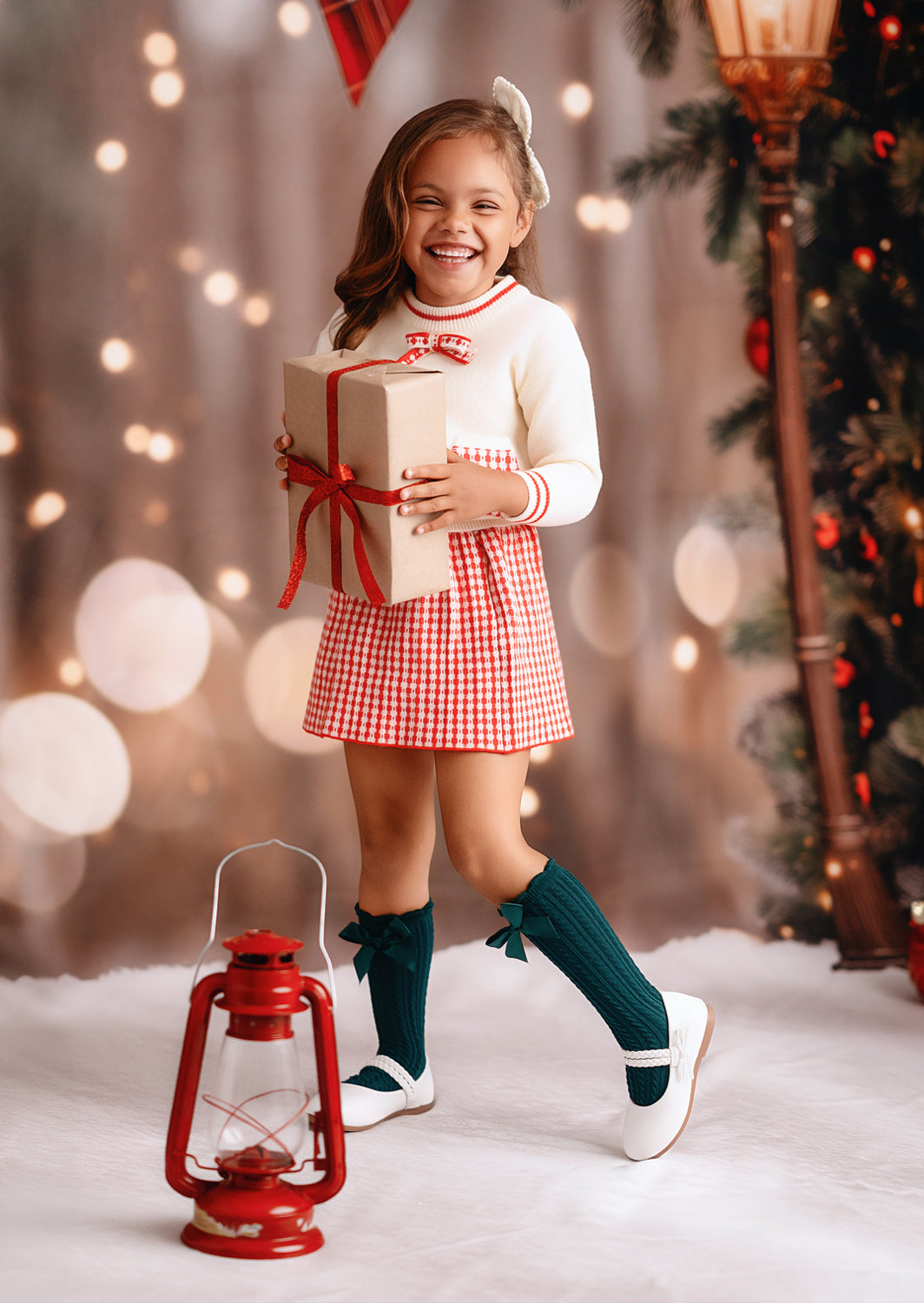 Check Pocket Sweater with Skirt Set