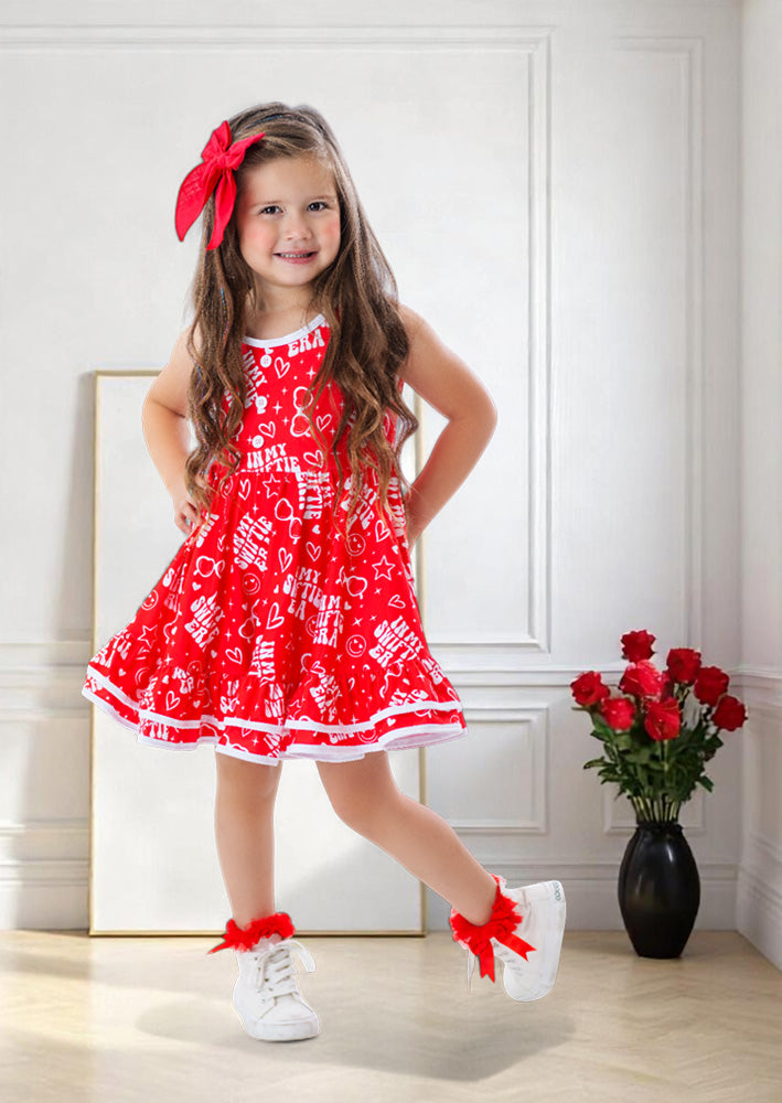 Toddler Girl Swiftie Era Twirl Dress in Red