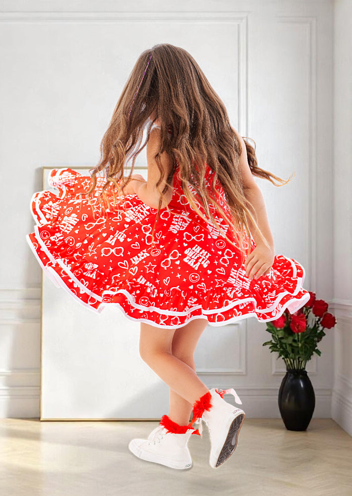 Toddler Girl Swiftie Era Twirl Dress in Red