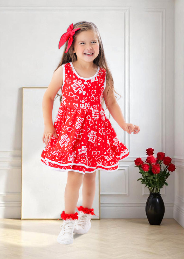 Toddler Girl Swiftie Era Twirl Dress in Red