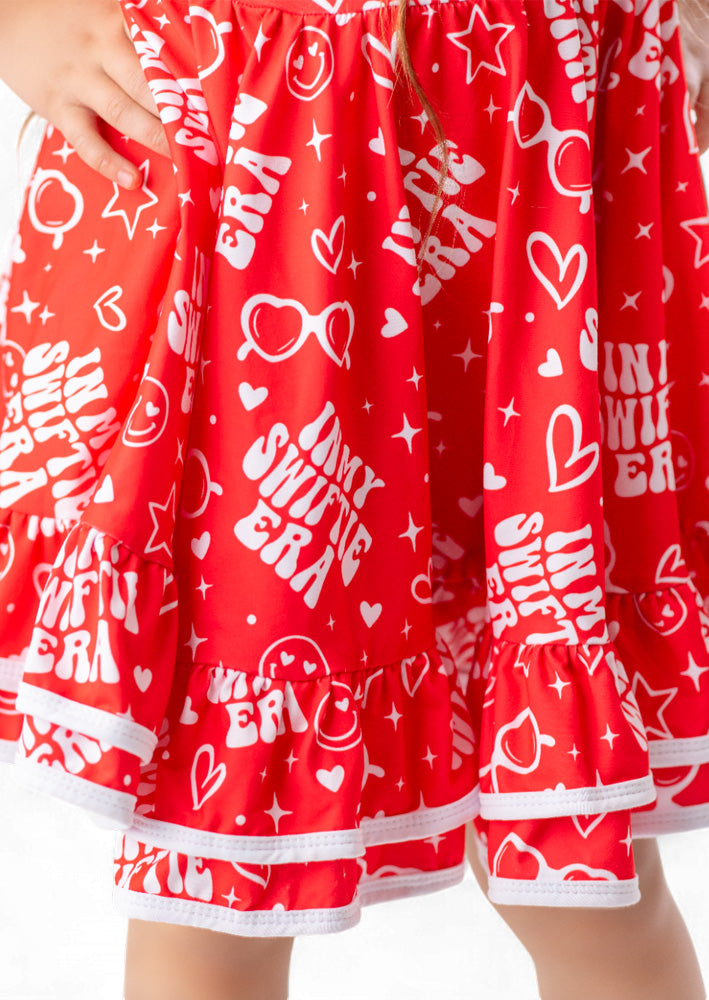 Toddler Girl Swiftie Era Twirl Dress in Red