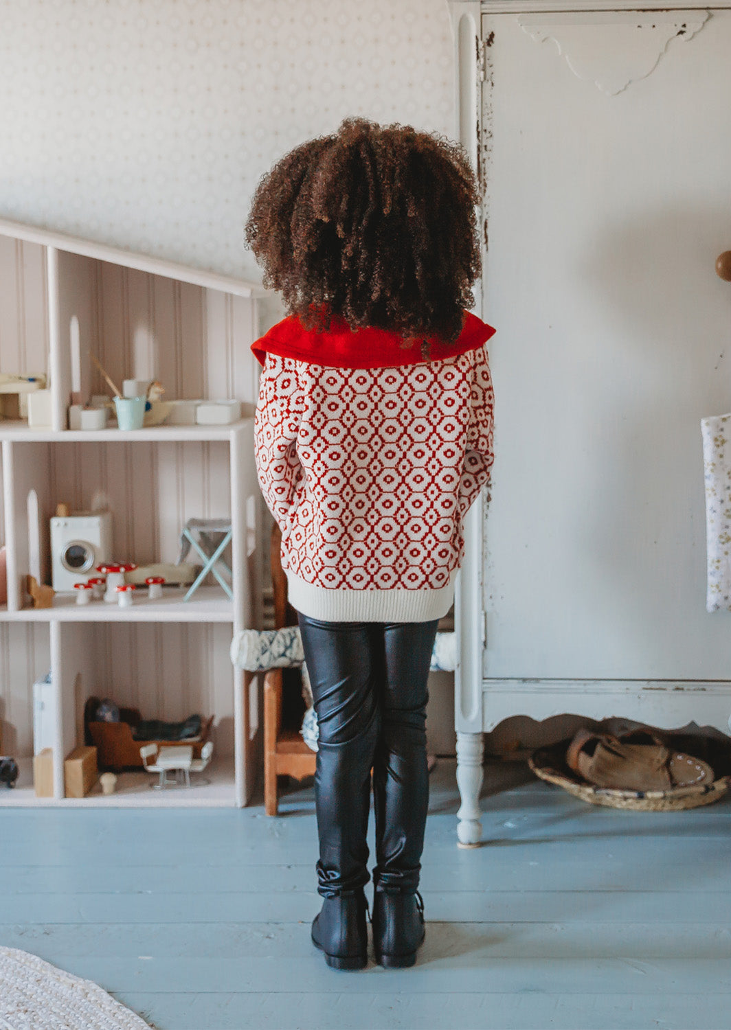 Print Collared Cardigan | Red