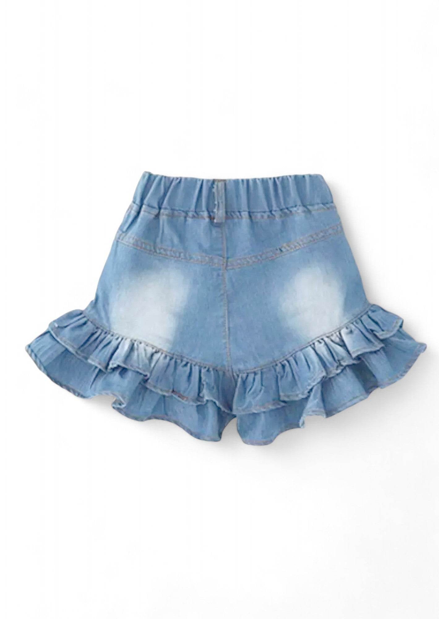 Girls Faded Ruffle Denim Skort