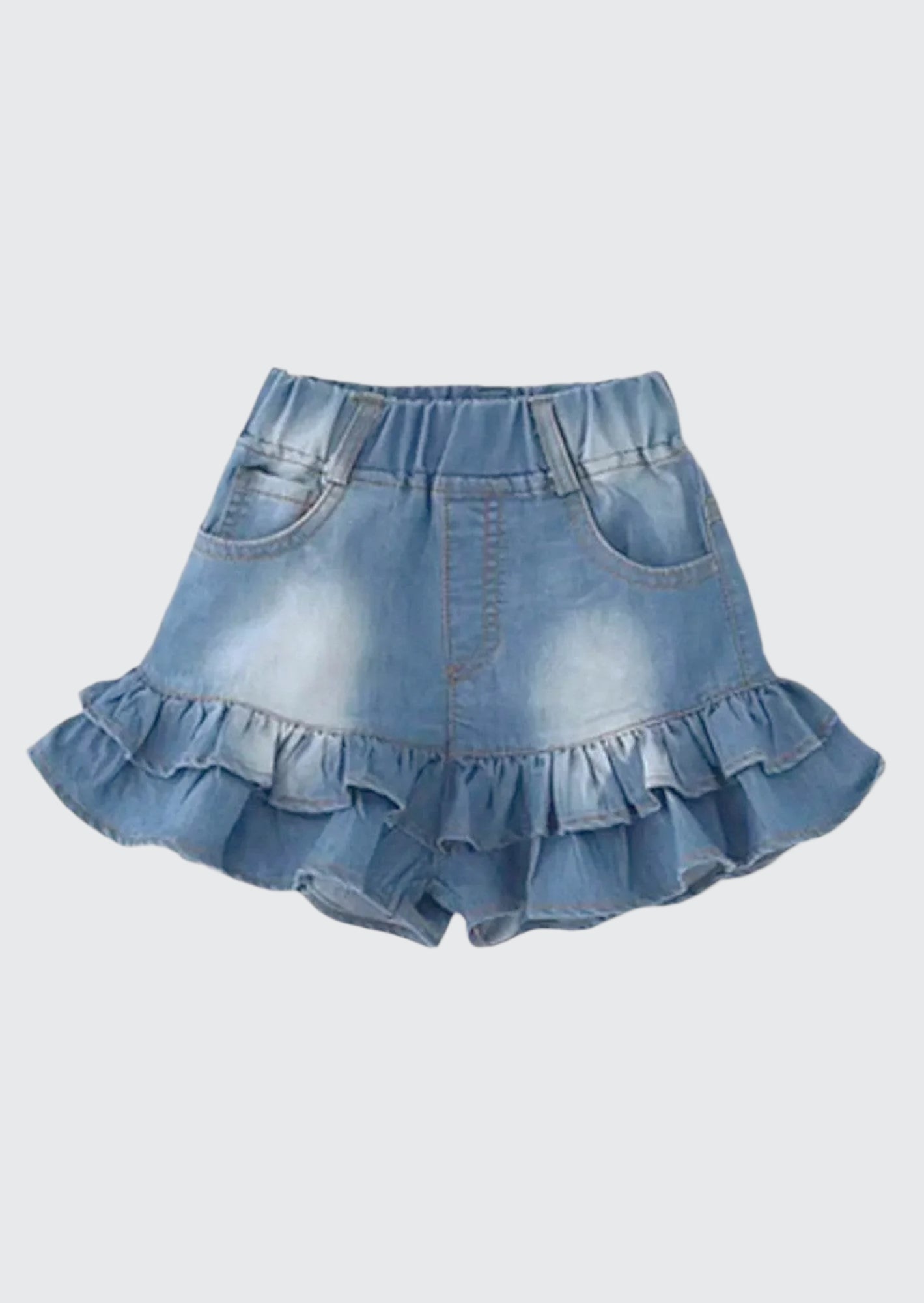 Girls Faded Ruffle Denim Skort