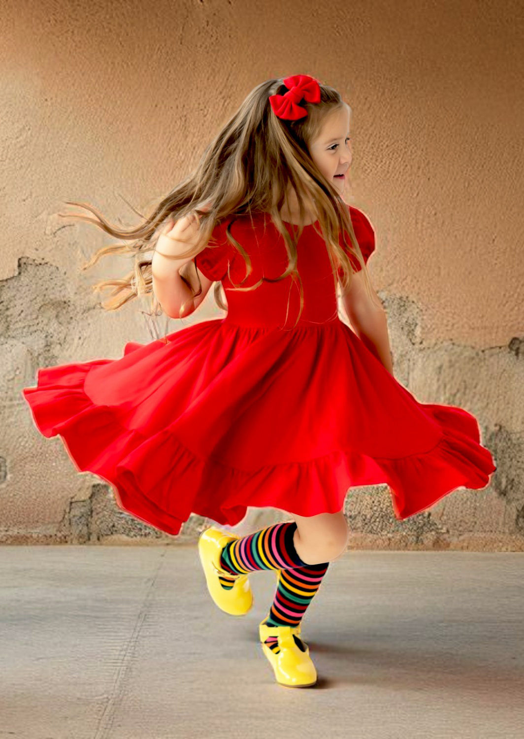 Puff Sleeve Twirl Dress | Red