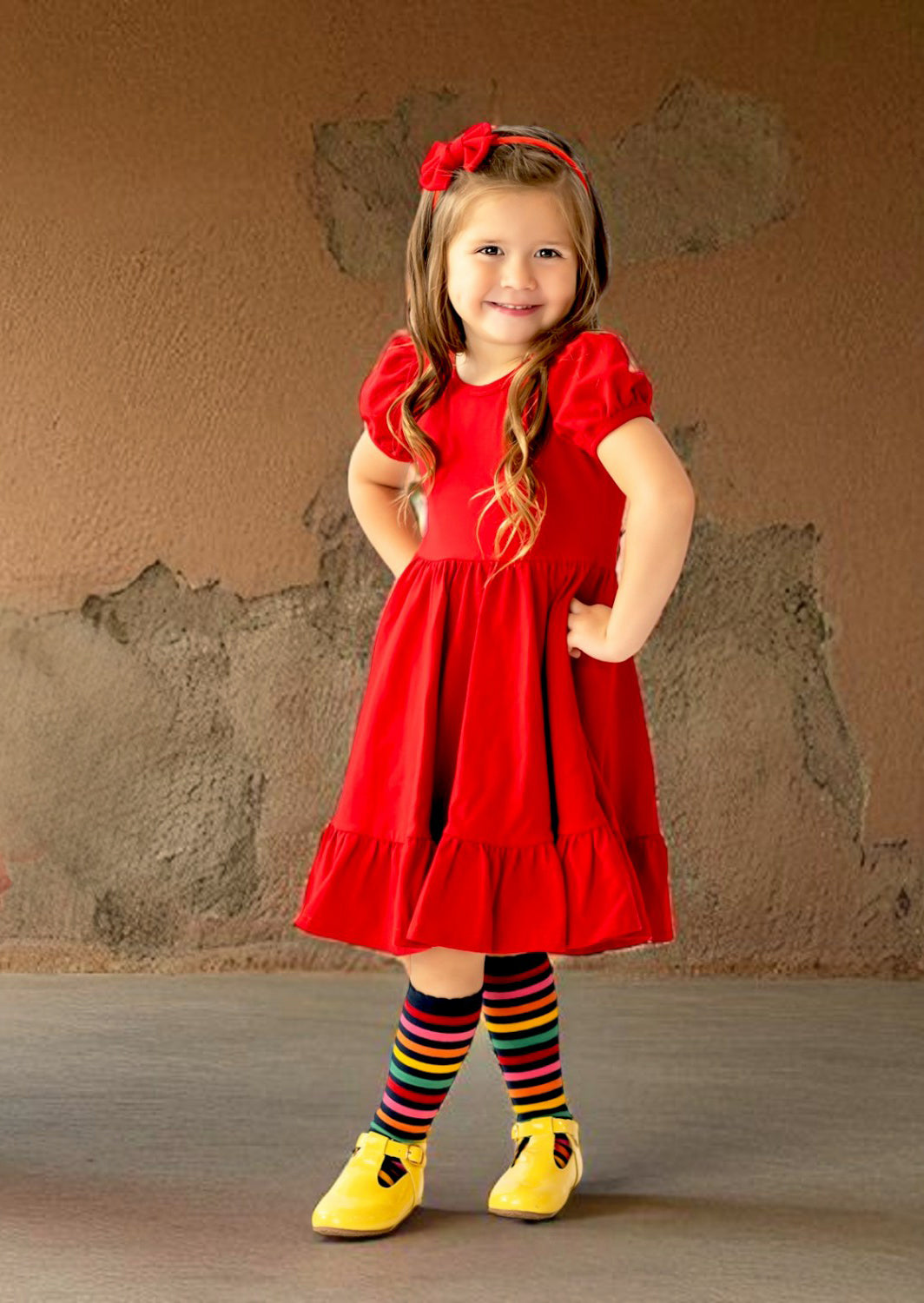 Puff Sleeve Twirl Dress | Red
