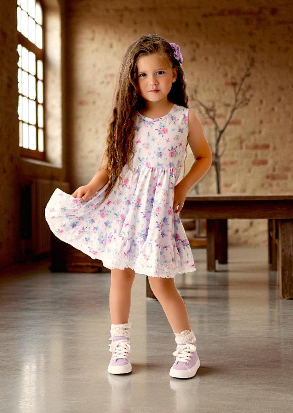 Lavender Butterflies Twirl Dress