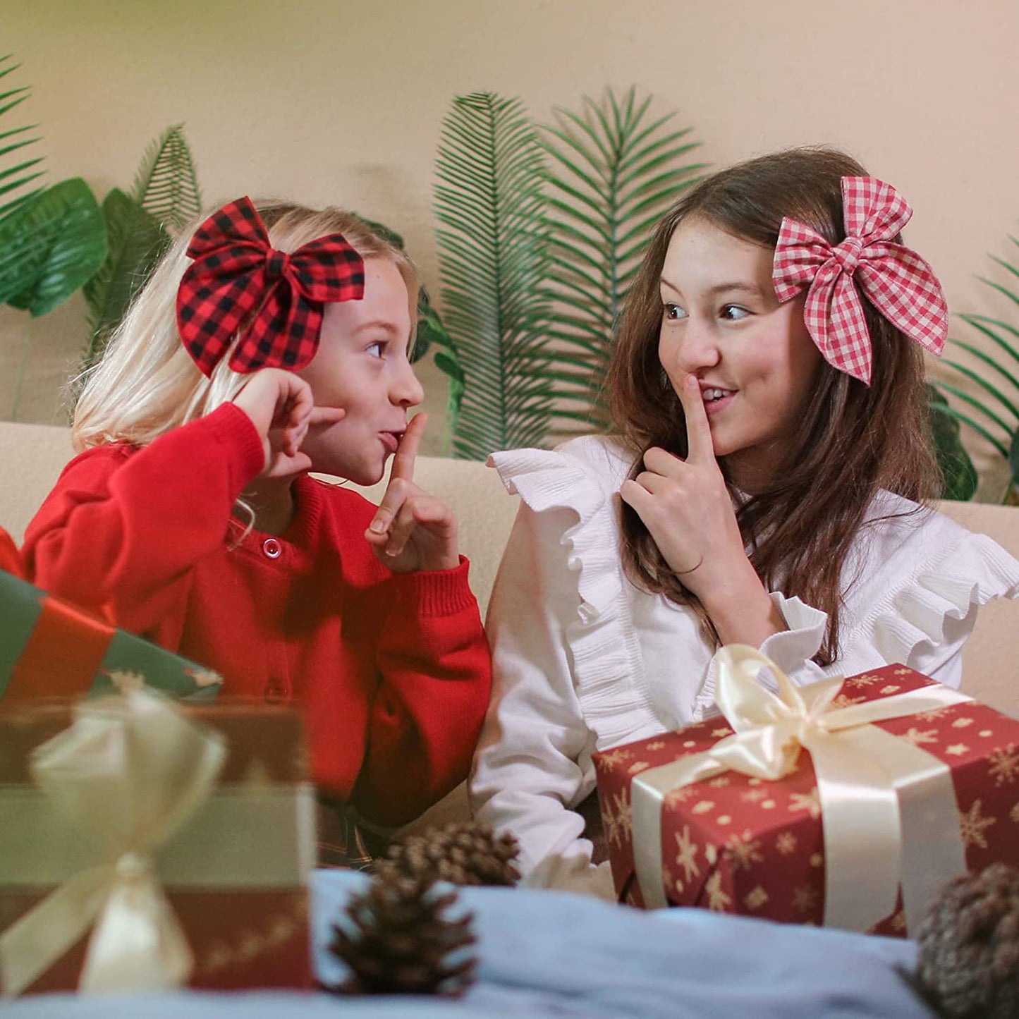 Red Gingham Checkered Christmas Fable Bow