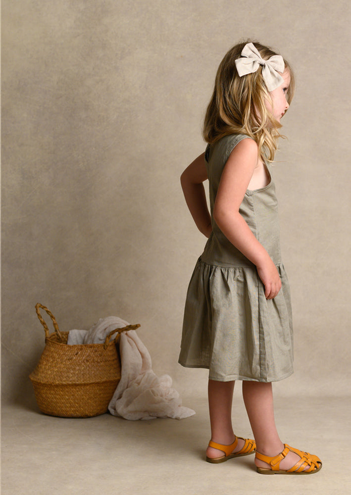 Girls Taupe Linen Ruffle Dress
