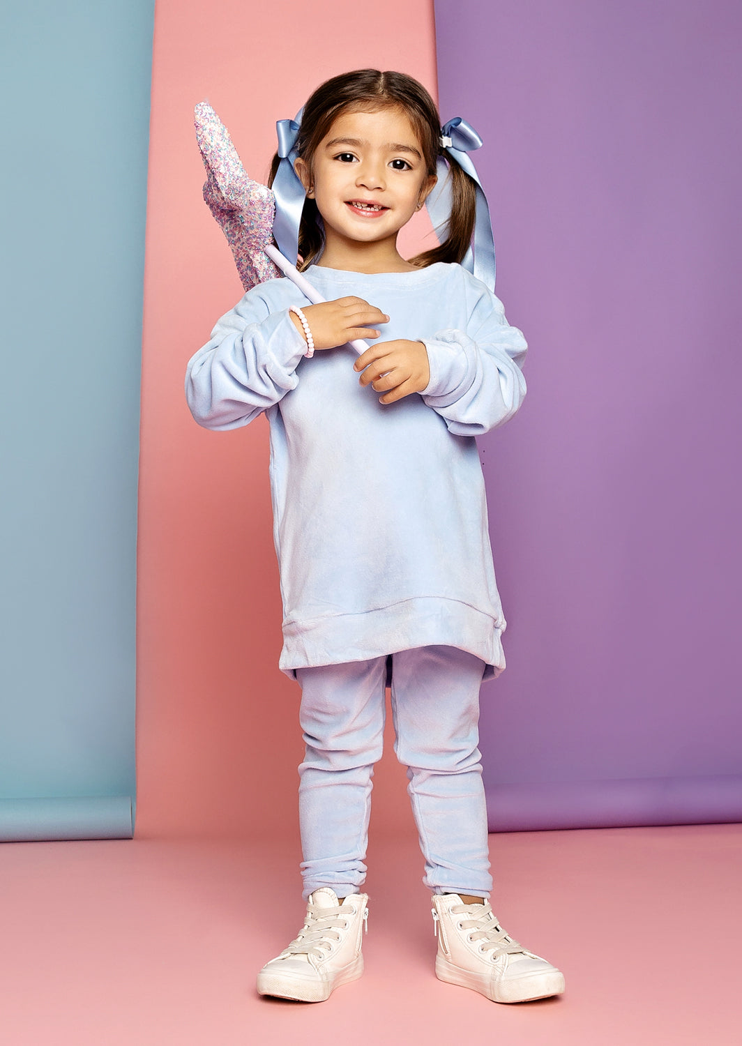 Girls Long Sleeve Velour Jogging Set In Lt. Blue
