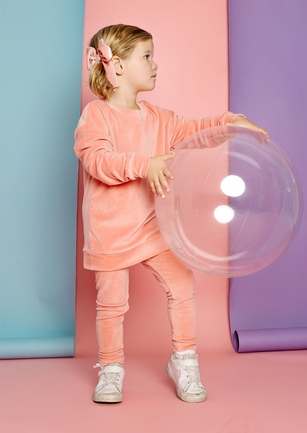 Girls Long Sleeve Velour Sweatshirt In Rose Pink