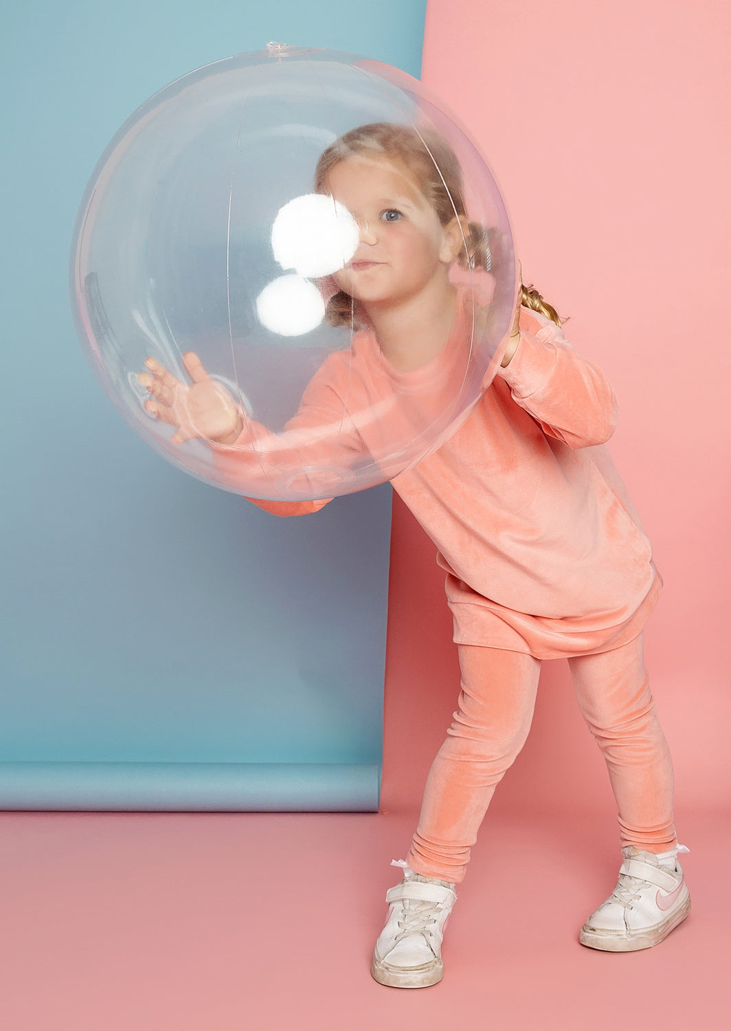 Girls Long Sleeve Velour Sweat suit In Rose Pink