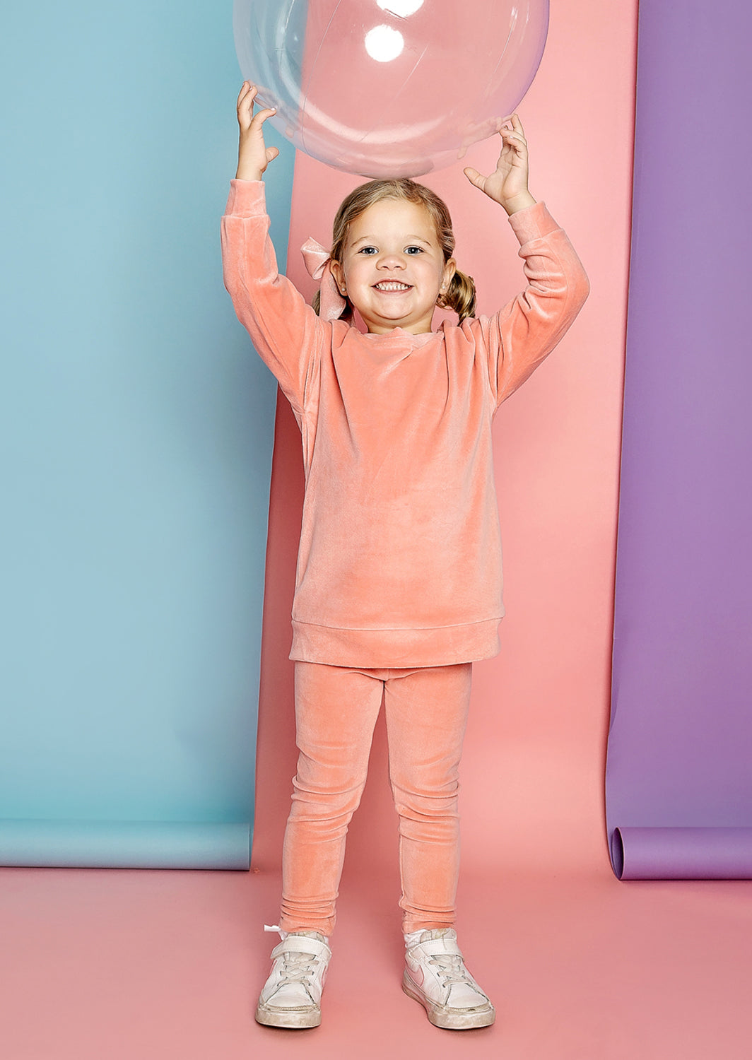 Girls Long Sleeve Velour lounge set In Rose Pink