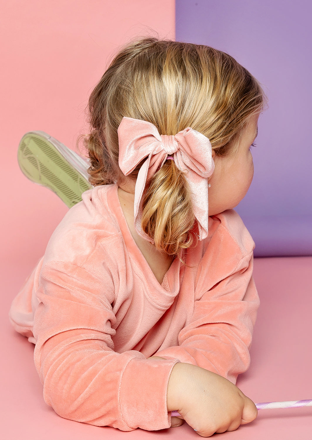 Girls Long Sleeve Velour Hair bow In Rose Pink