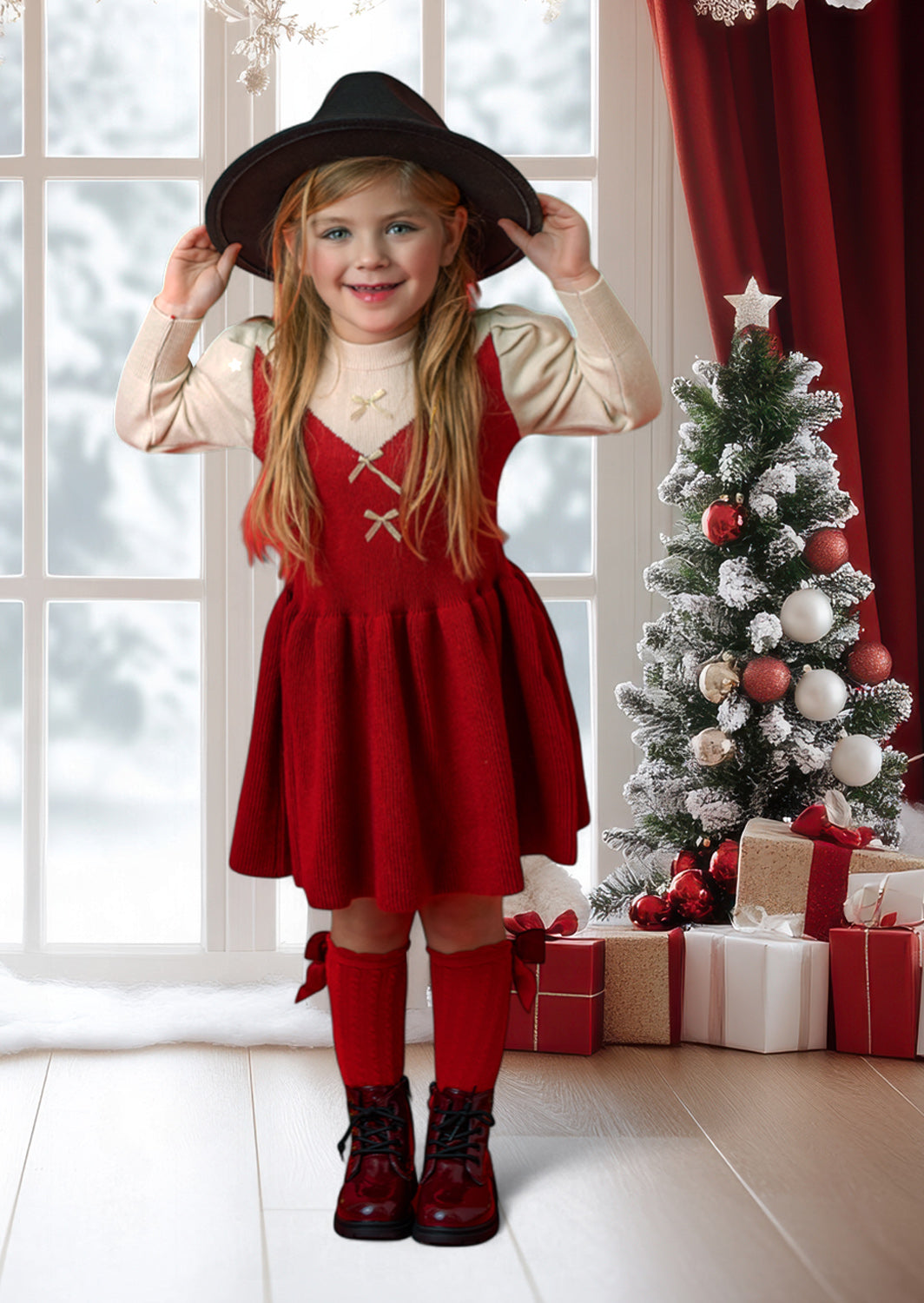 Deep Red Christmas Holiday Sweater Dress