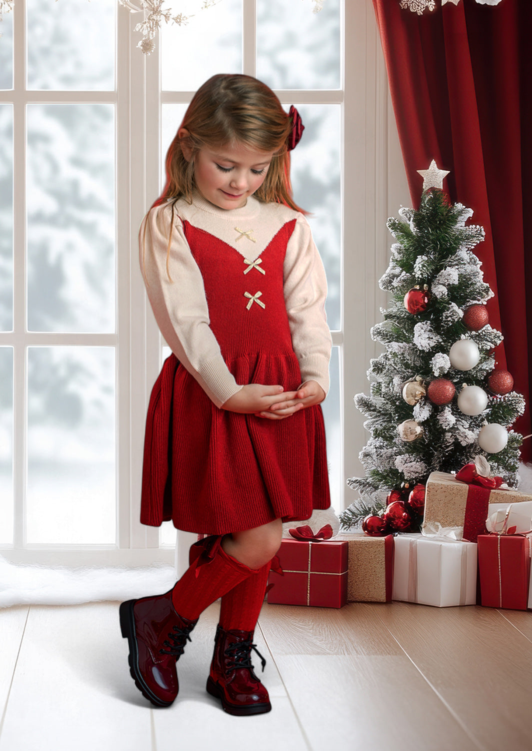 Deep Red Christmas Holiday Sweater Dress