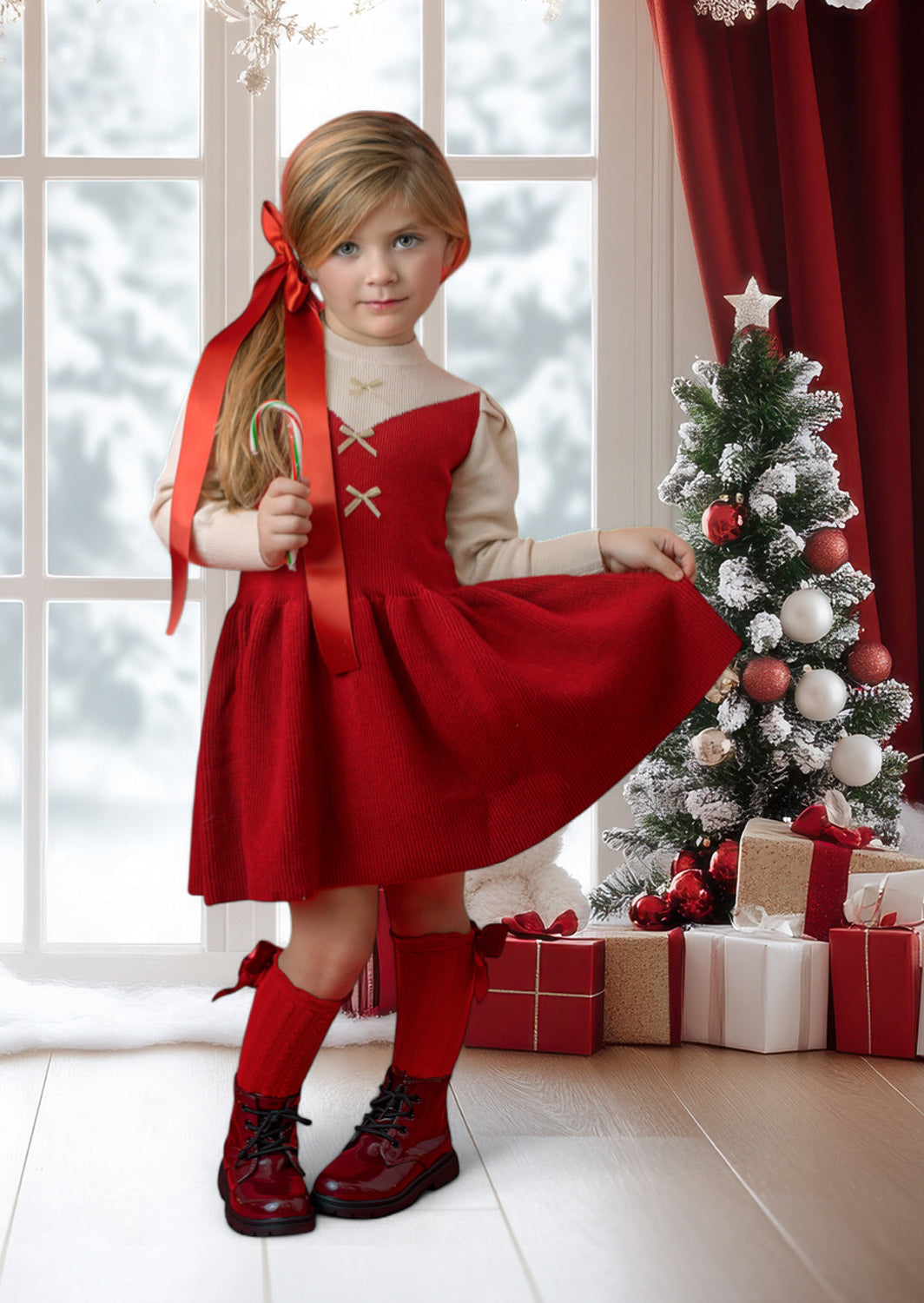 Deep Red Christmas Holiday Sweater Dress