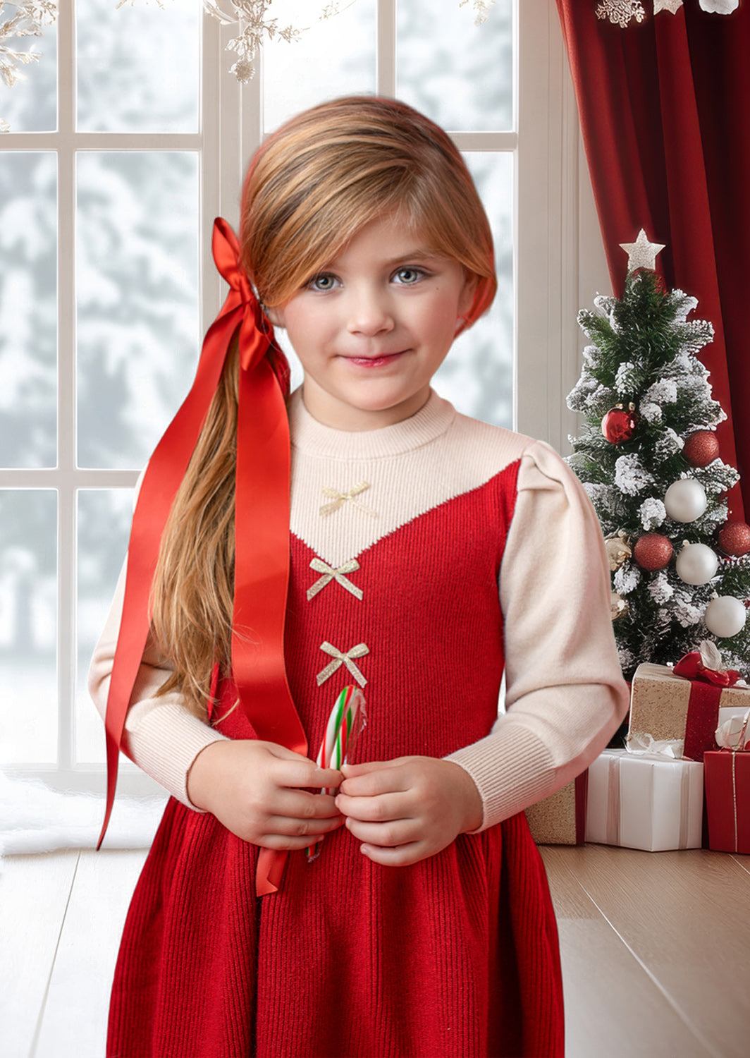 Deep Red Christmas Holiday Sweater Dress