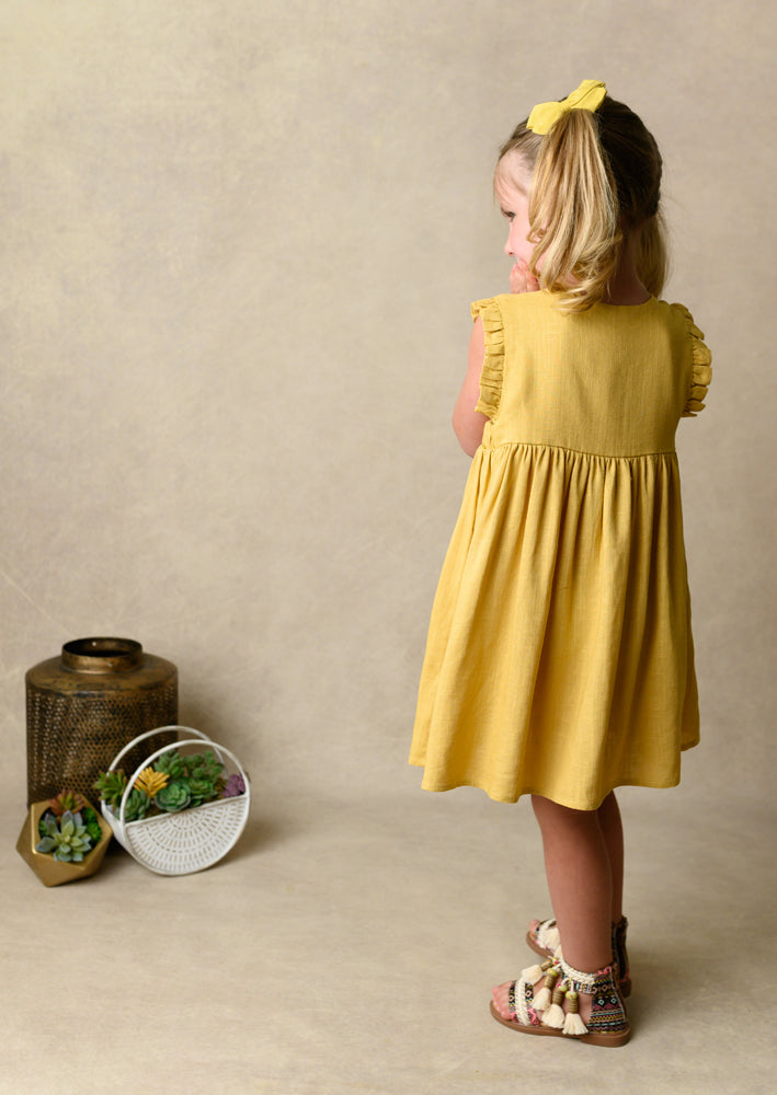 Girls Yellow Linen Dress