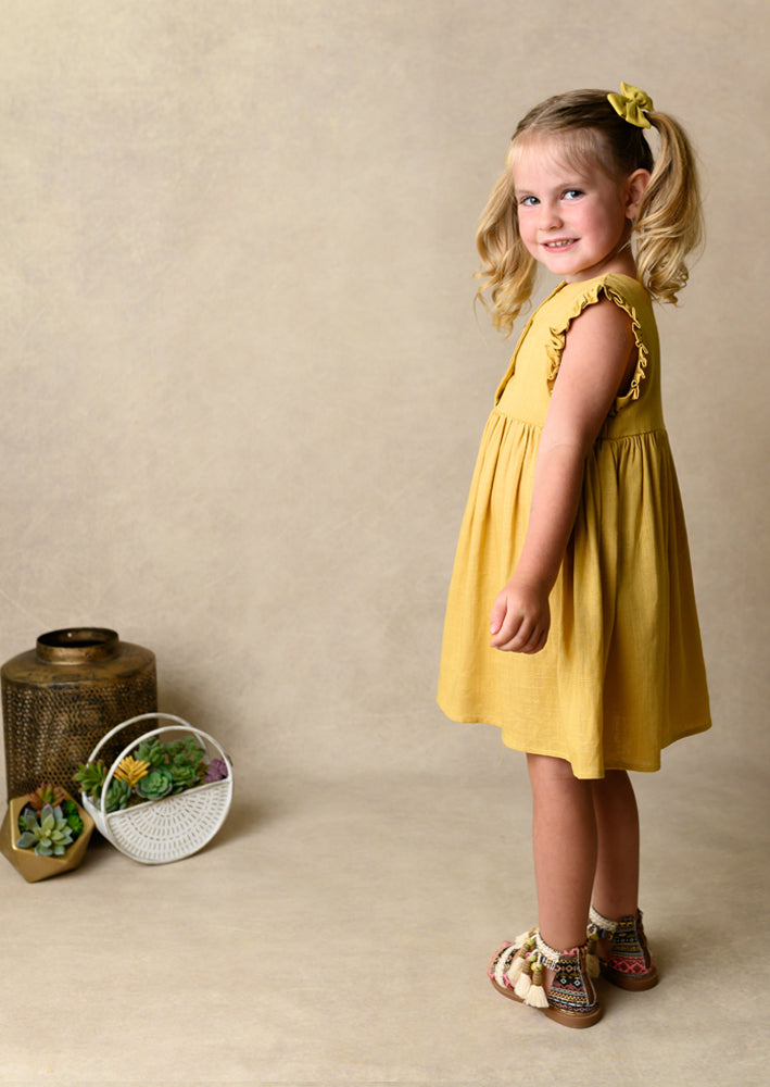 Girls Yellow Linen Dress