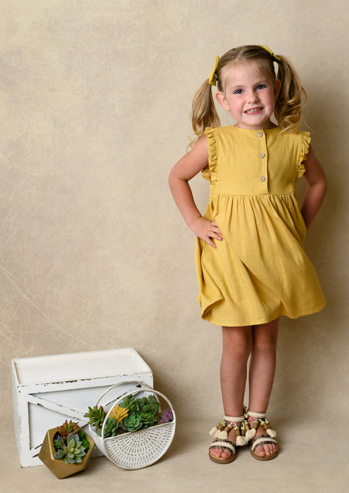 Girls Yellow Linen Dress