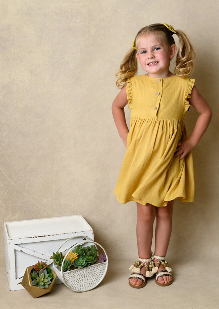 Girls Yellow Linen Dress