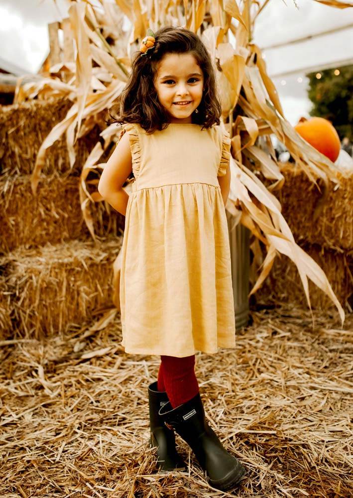 Girls Yellow Linen Dress