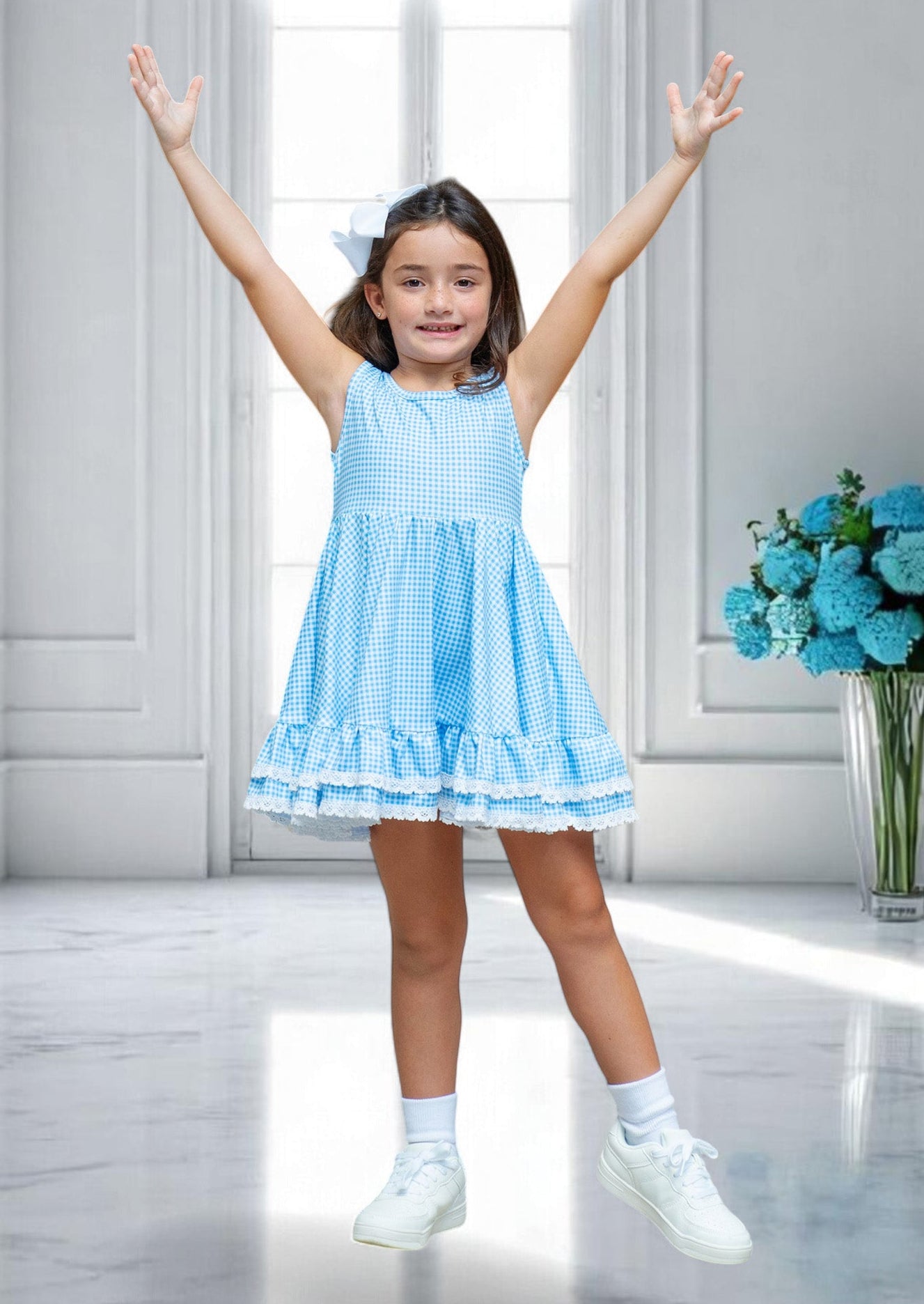 Toddler Girls Blue Check Twirl Dress