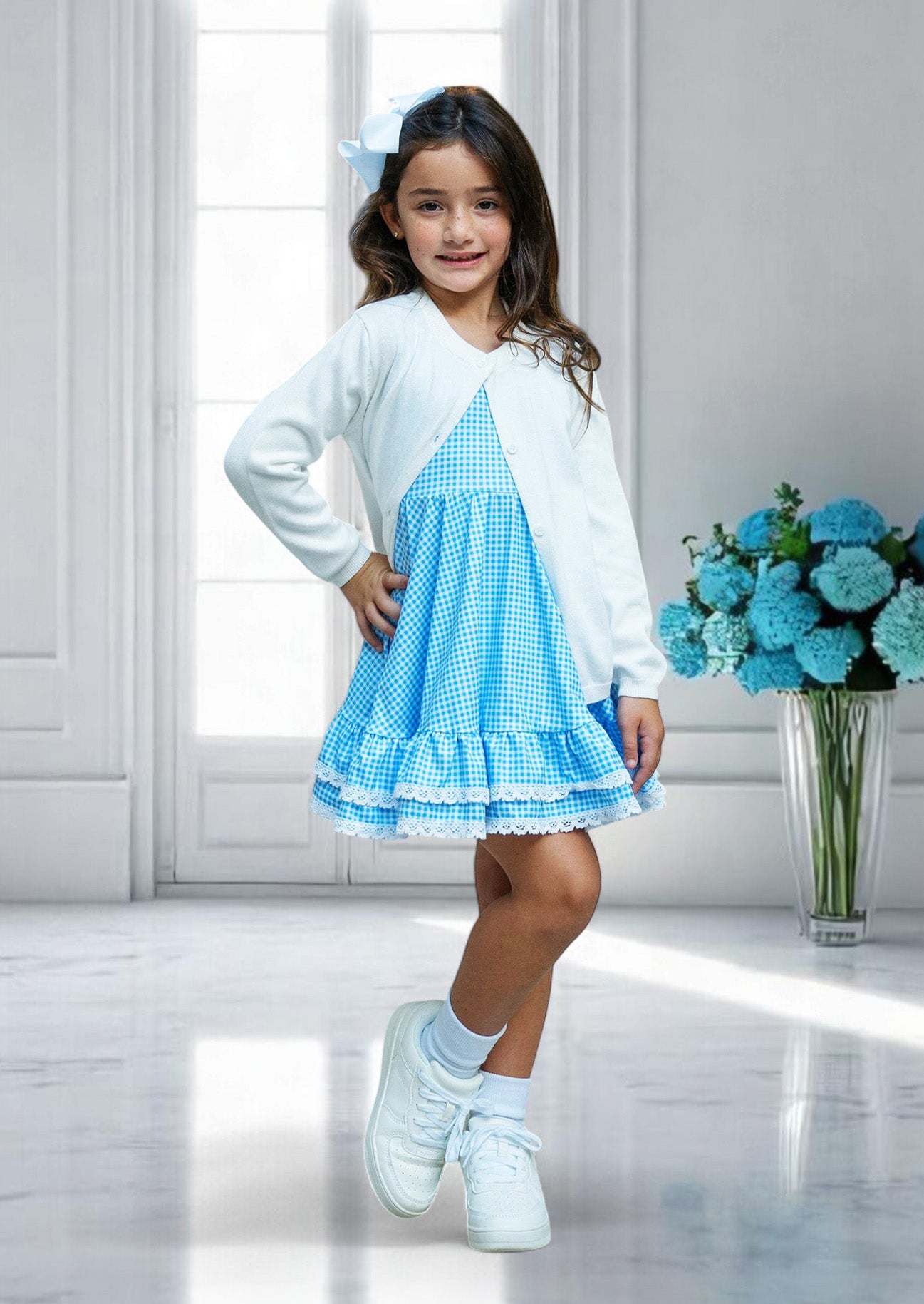 Toddler Girls Blue Check Twirl Dress