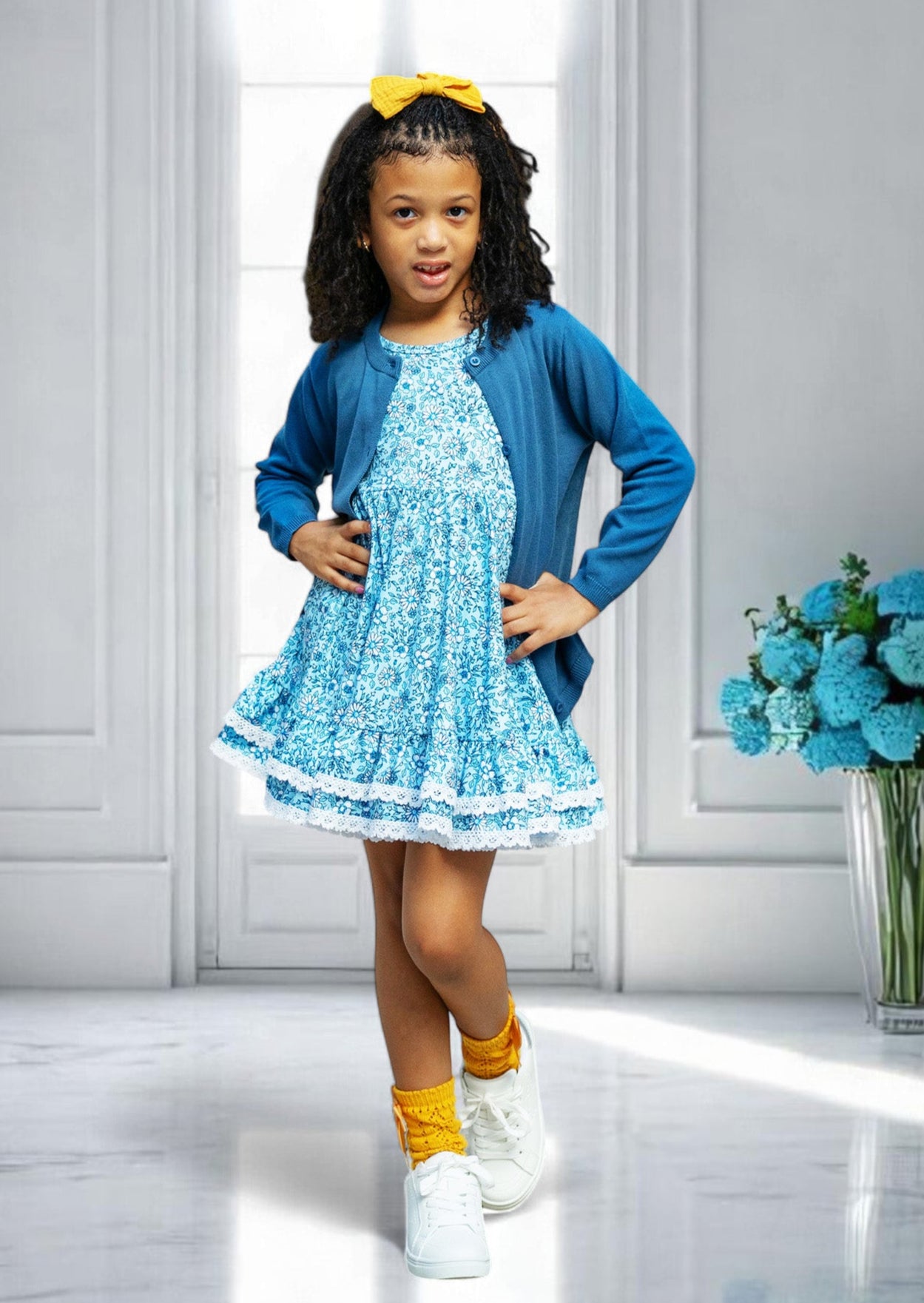 Toddler Girls Blue Print Twirl Dress