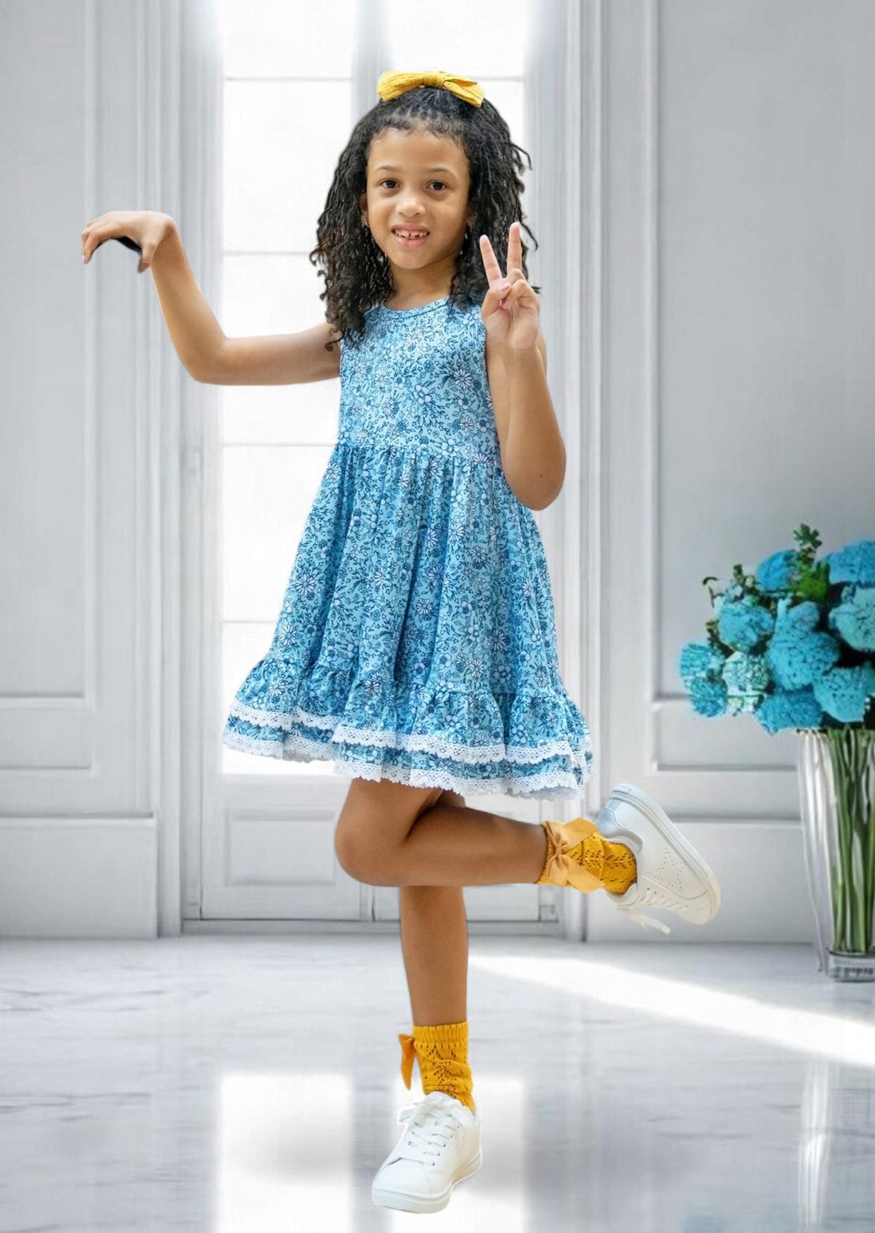 Toddler Girls Blue Print Twirl Dress