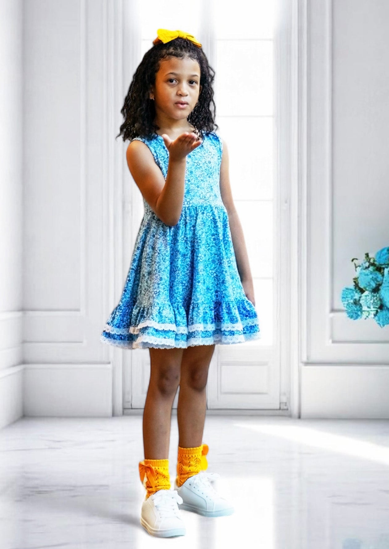 Toddler Girls Blue Print Twirl Dress