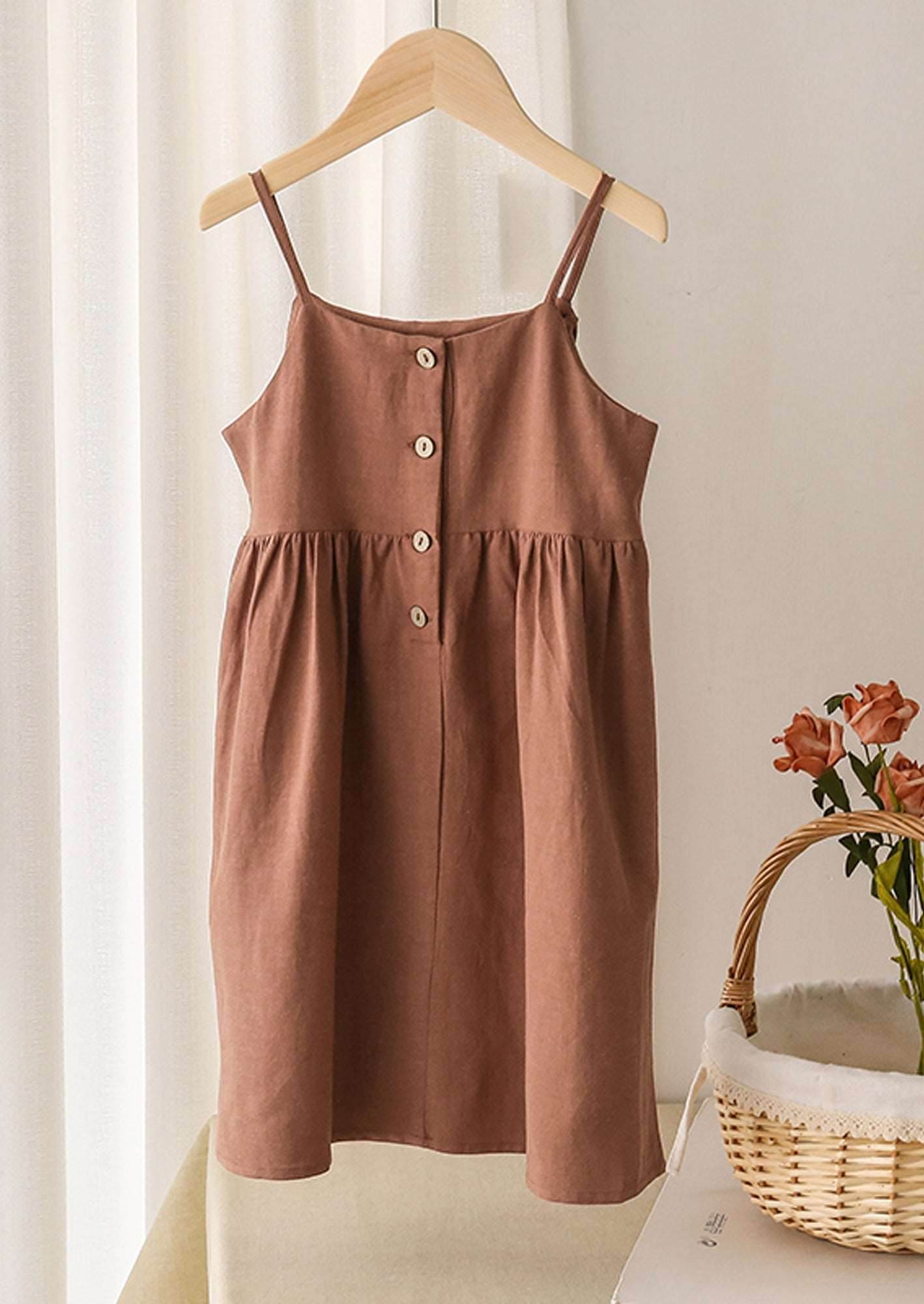 Girls Brown Linen Cami Dress