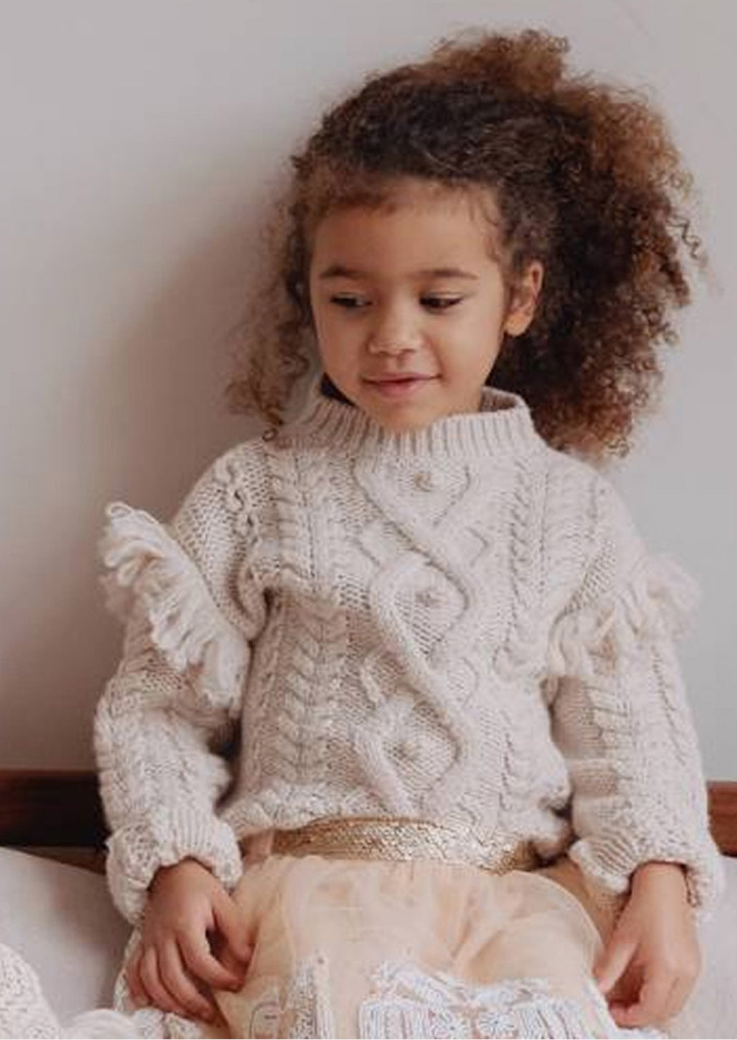 Cable Knit Long Sleeve Sweater | Beige