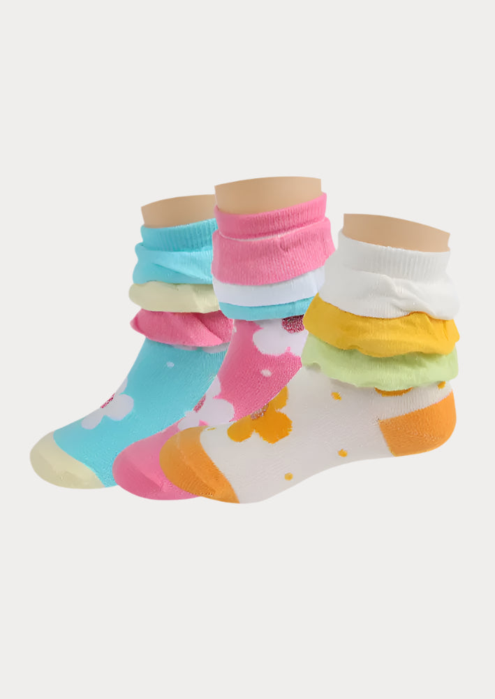 Toddler Girl Glitter Dot Flower Layered Ankle Socks in colors