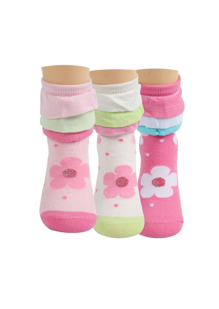 Toddler Girl Glitter Dot Flower Layered Ankle Socks in Pastel Colors