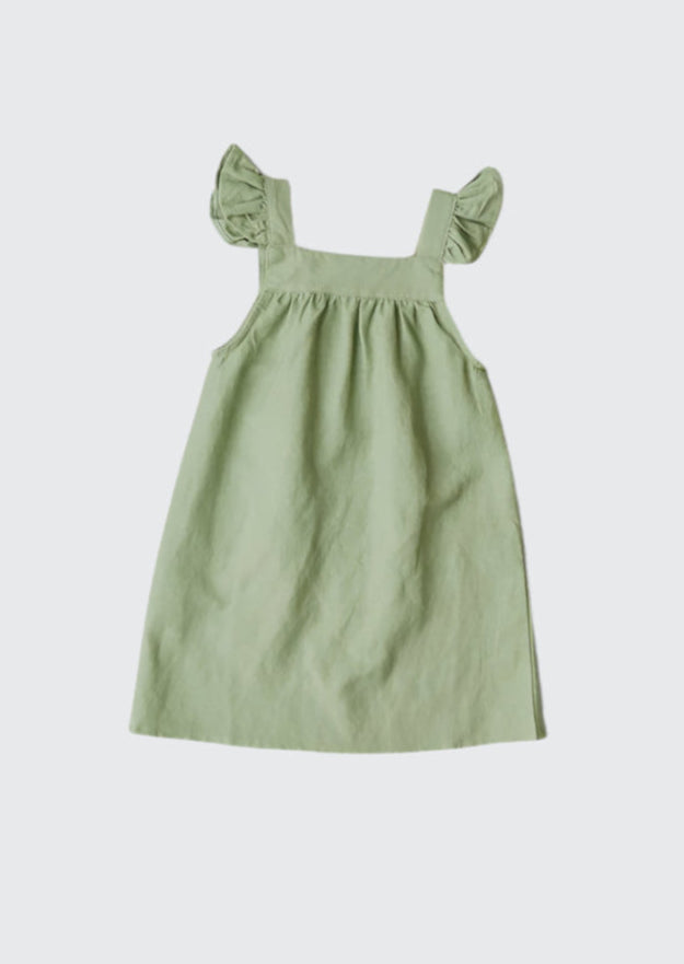 Girls Green Rustic Country Linen Dress
