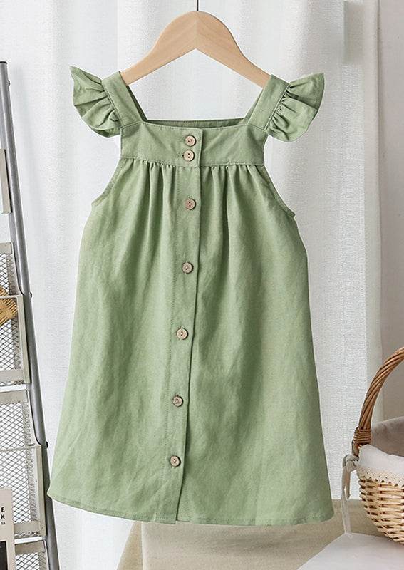 Girls Green Rustic Country Linen Dress