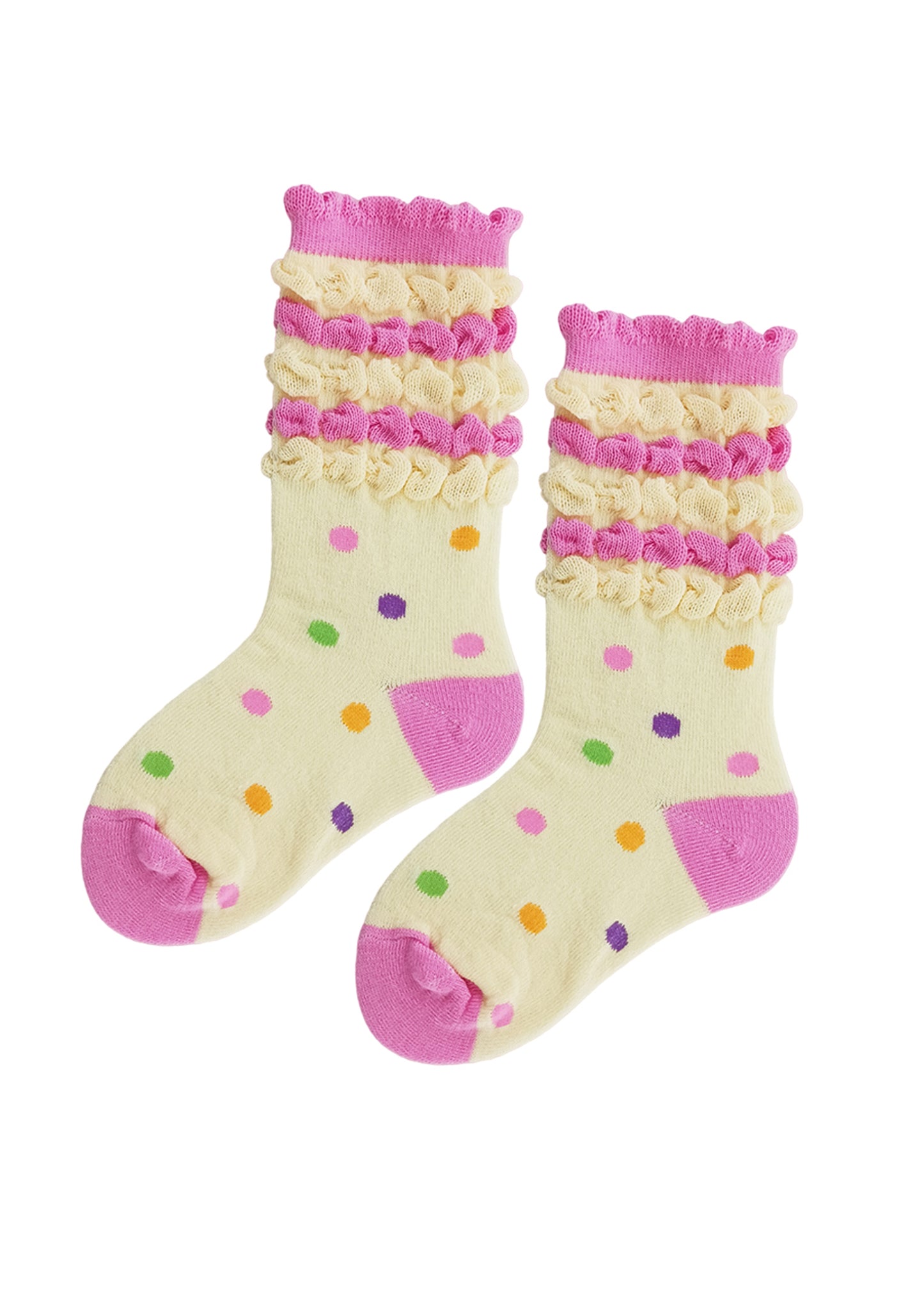 Candy Dots Poufy Girls Ankle Socks In Pink and Yellow 4-6 Year Yellow Pink